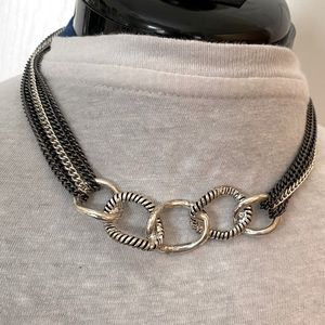 Silver & Smokey Black chain Necklace
